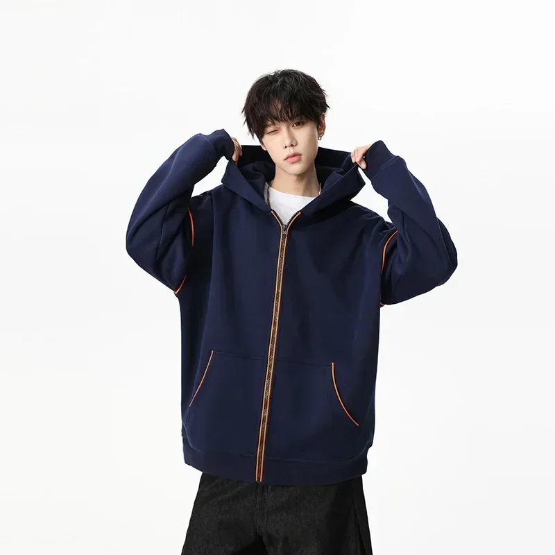 Trendy Men Zip Up Hoodie Spring Autumn Cotton Blend Casual Hooded Sweatshirt Unisex Practical Commuter Streetwear Jacket Coat