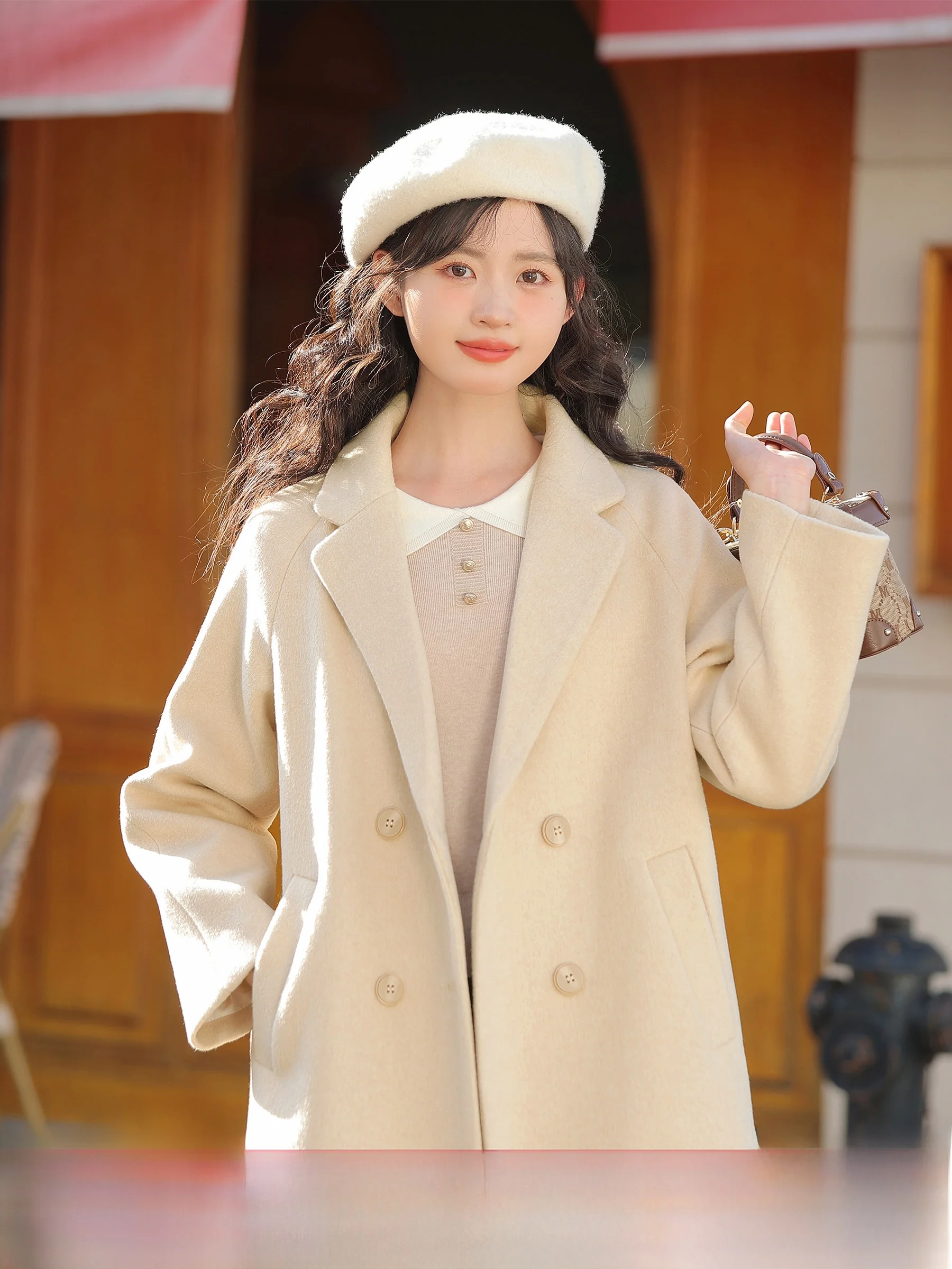

Lingjiu 2023 Winter Women's Woolen Coat Medium Length Suit Sle Outerwear Korean Sle Long Sve Straight Cut Pure Color