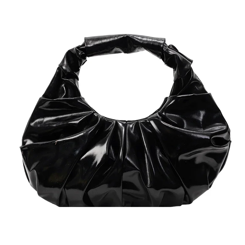 

Супер крутые глянцевые сумки из искусственной кожи в форме полумесяца, однотонные застежки, стильный дизайн, модные индивидуальные популярные сумки для женщин, новинка 2023 года