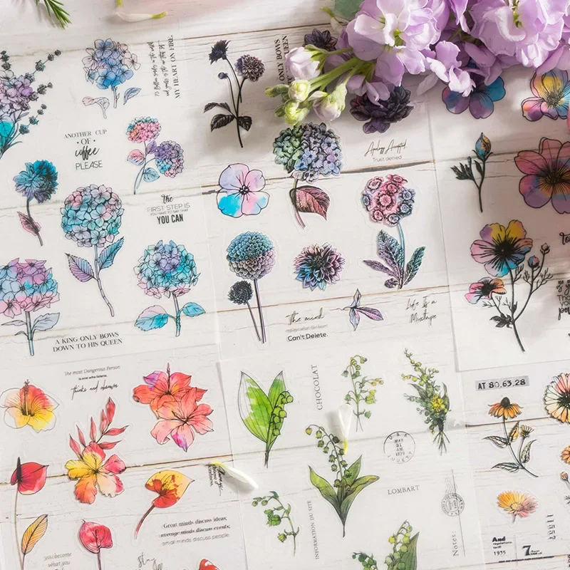2Pcs Floral Garden Series Watercolor Plant Stickers Vintage Journal Decoration Sticker Supplies Aesthetic Nature Style Stickers