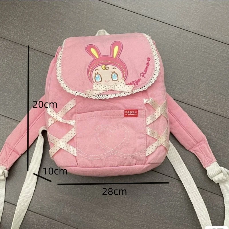 Cute Cartoon Embroidery Small Backpacks ​lace Patchwork Japanese Bags Ribbons Decor Y2k Backpacks Kawaii Pink Bags Girls Gifts