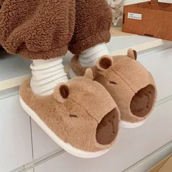 Adorable capybara slippers women winter fluffy 3D animal warm home shoes couple lovers indoor slides woman puffy cloud slipper