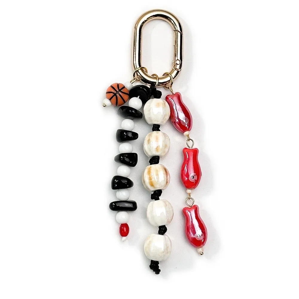 Minimalist Ceramics Bag Charm Watermelon Beaded Bag Pendant Fish Keychain Pastoral Style Beads Pendant Keychain Women