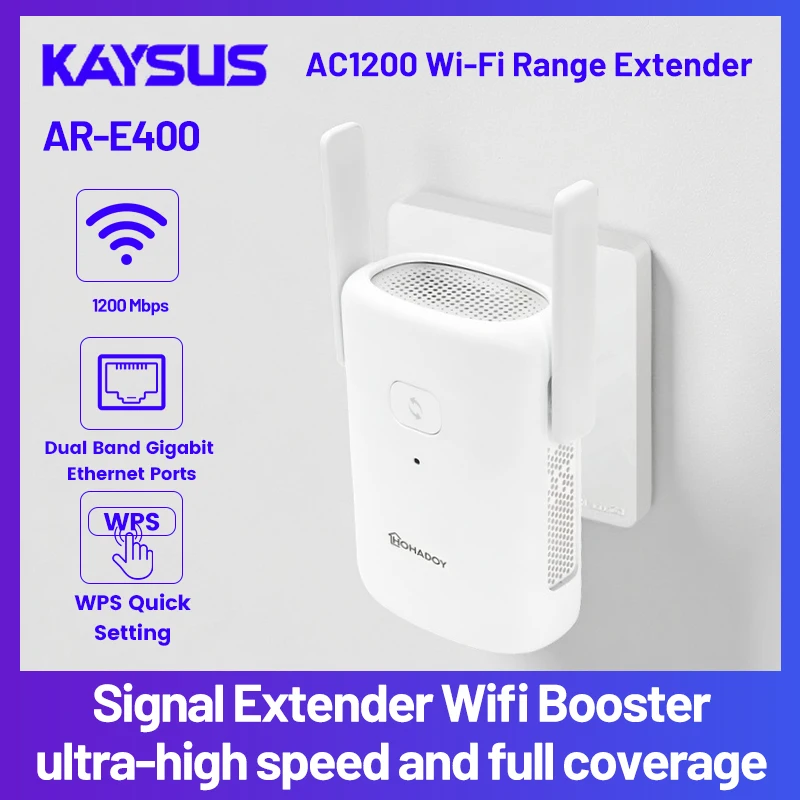 高速WiFi5 AC1200 デュアルバンド中継器 広範囲カバー 1200Mbps 信号拡張器 2.4G 5GHz Wi-Fiルーター 長距離信号ブースター