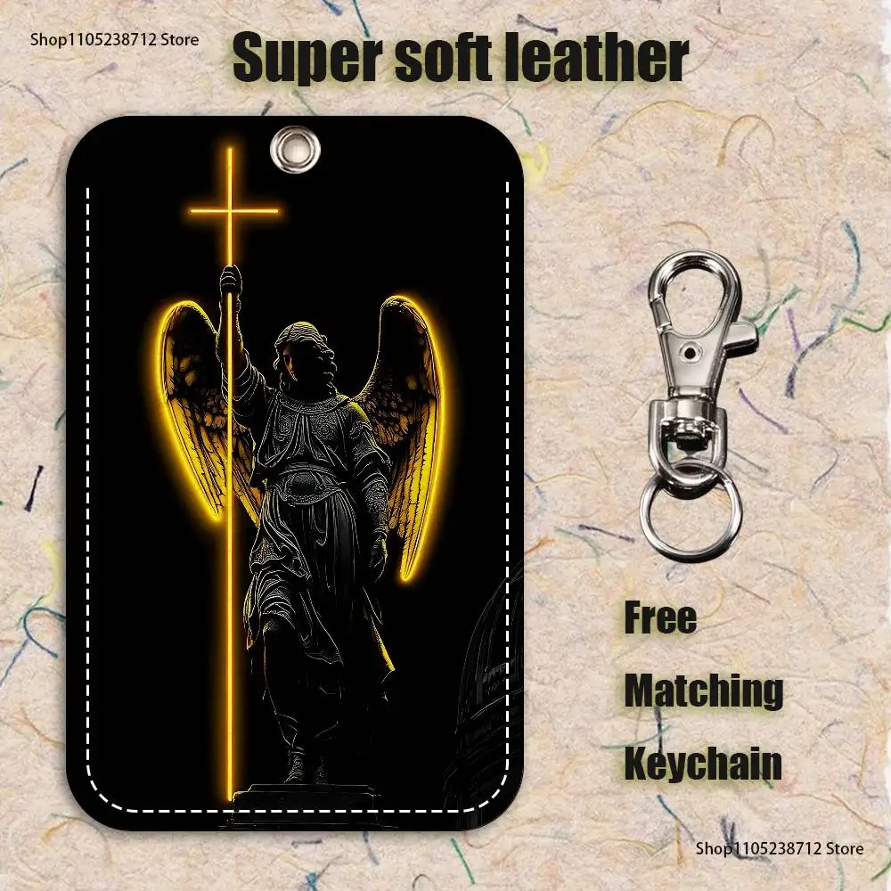 エルサレムクロス柄 1個入り PUレザー カードホルダー キーホルダー キーリング ドアロック アクセスタグ IDカードケース キーホルダー カード