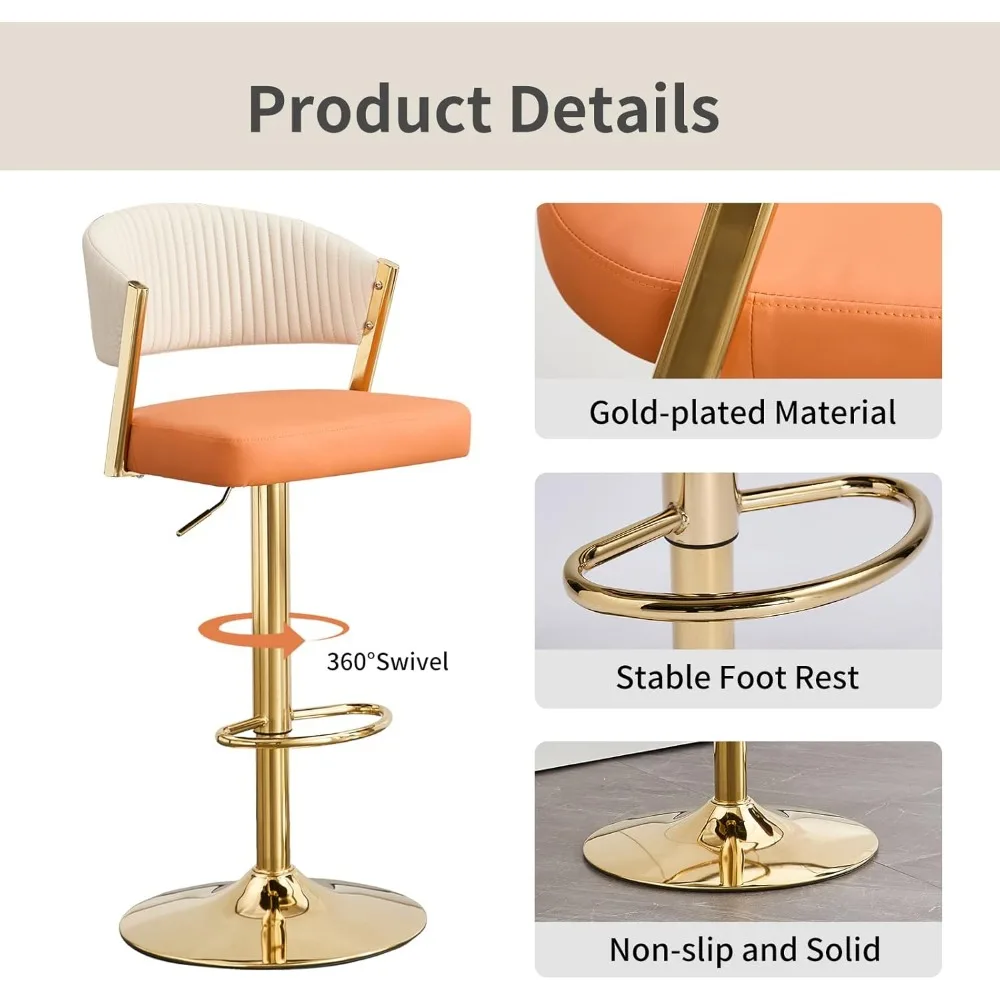 مجموعة مقاعد البار مكونة من قطعتين، مقاعد بارتفاع دوارة قابلة للتعديل مع مسند للظهر ومسند للقدمين، كراسي بار من جلد البولي يوريثان للمطبخ #5