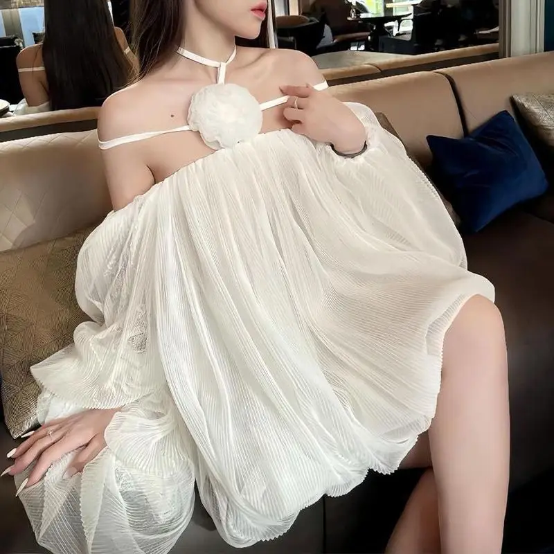 Vestidos femininos vestido em champanhe primavera cupro abstrato polarizado batwing plissado à mão em cascata em camadas cintura baixa h-line jovem