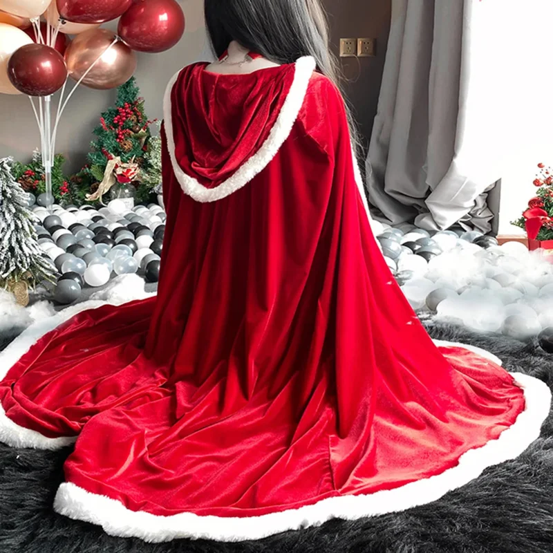 Women Lady Santa Claus Christmas Xmas Halloween Cosplay Costume Party Cloak Winter Pink Red Cape OI6047