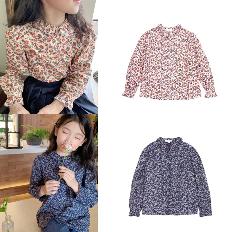 

Kids Shirt 2024 Autumn Cbc Girls Cute Flower Print Long Sleeve Tops Tees Outwear Clothing