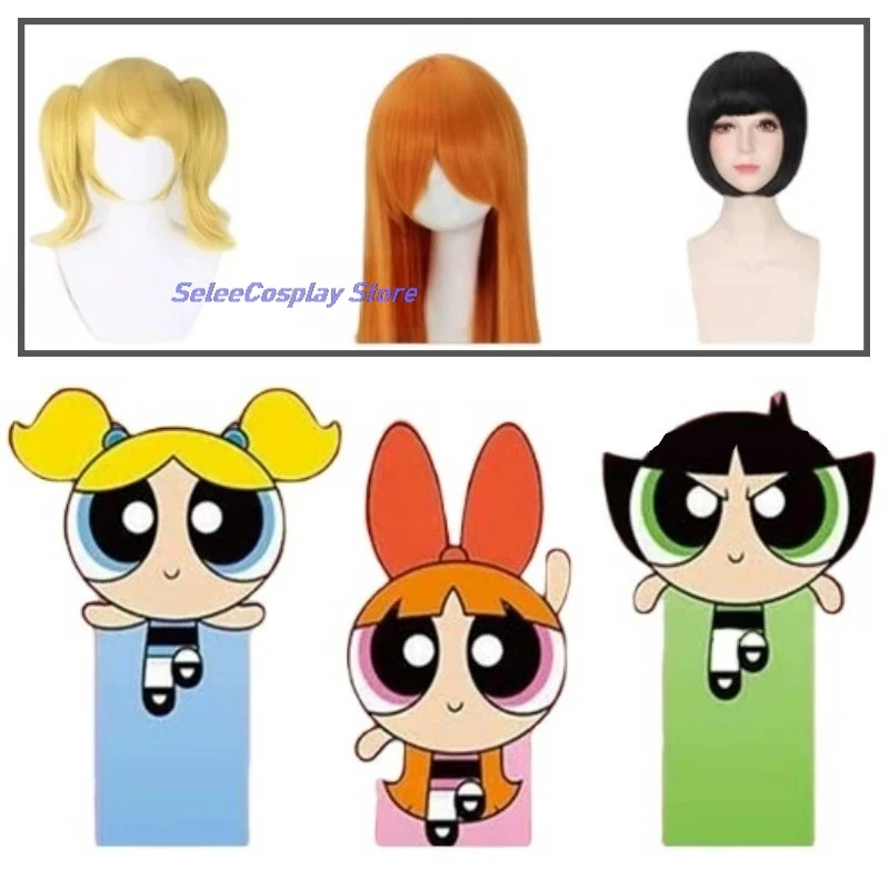 The Powerpuff Girls Cosplay Anime Style Wig Adult Woman Disguise Blossom Halloween Costume Bubbles Men Women's Figures