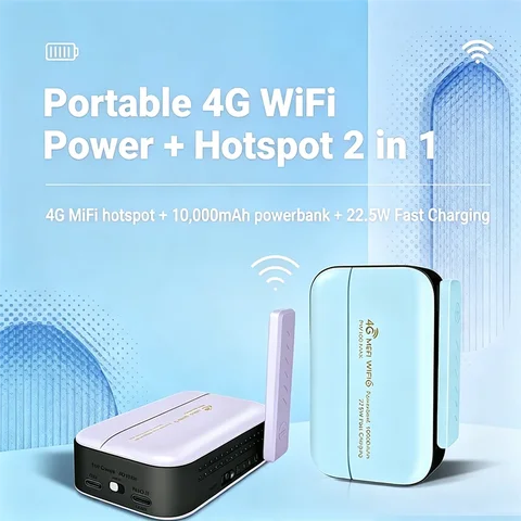 TIANJIE 4G LTE SIM Card Router Pocket WiFi 6 Modem with 10000 mAh Battery Supports 10 Users Plug and Play Wireless Hotspot