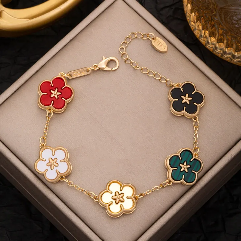 Fashion Designer Plant Five-Leaf Flower Charm Bracelets for Women Luxury Lucky Four Leaf Clover Wrist Chain Jewelry Gifts Bijoux