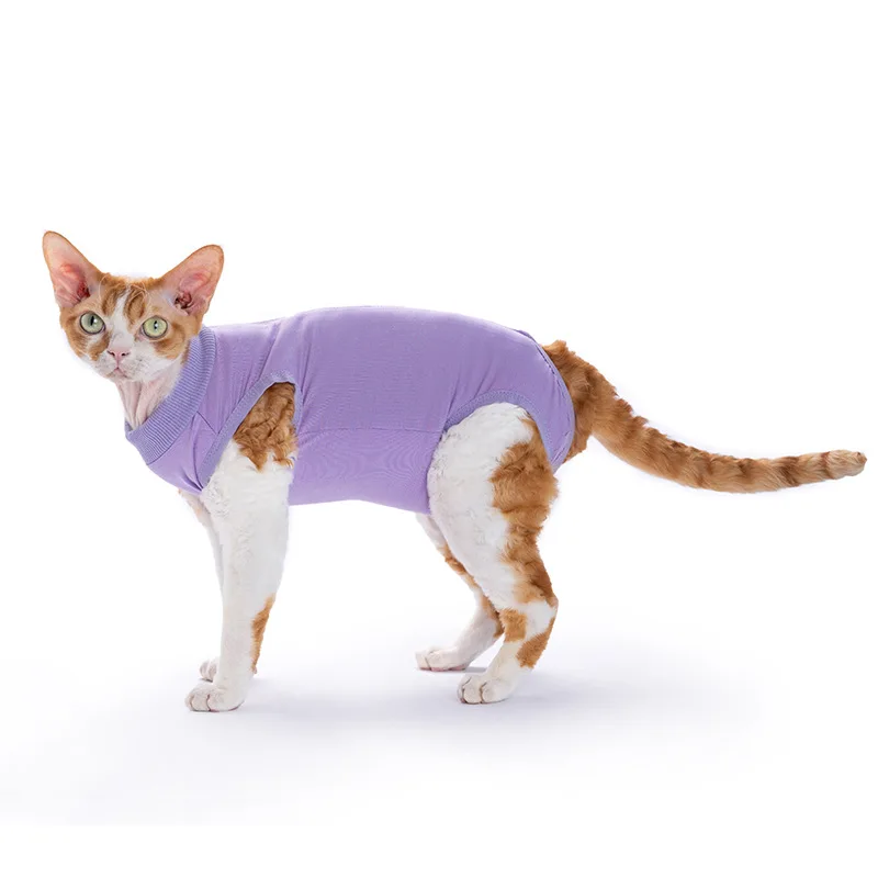 Breathable Cat Recovery Suit with Zipper, Easy on/Off Kitten Post-Spay Shirt, Pet Clothes for Hairless Cats