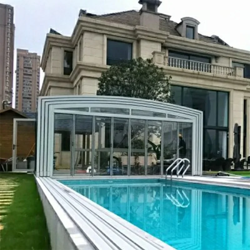 Hot Selling Uv Blocked Customized Retractable Pool Cover Swimming Pool Enclosures Mobile Cover for Poolpromote sales