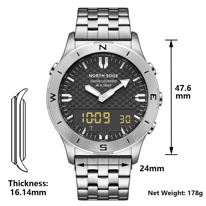 Military Mens Digital Sport Watch For Men Steel Band Waterproof 50M Altimeter Barometer Compass Military Wristwatch Relogio