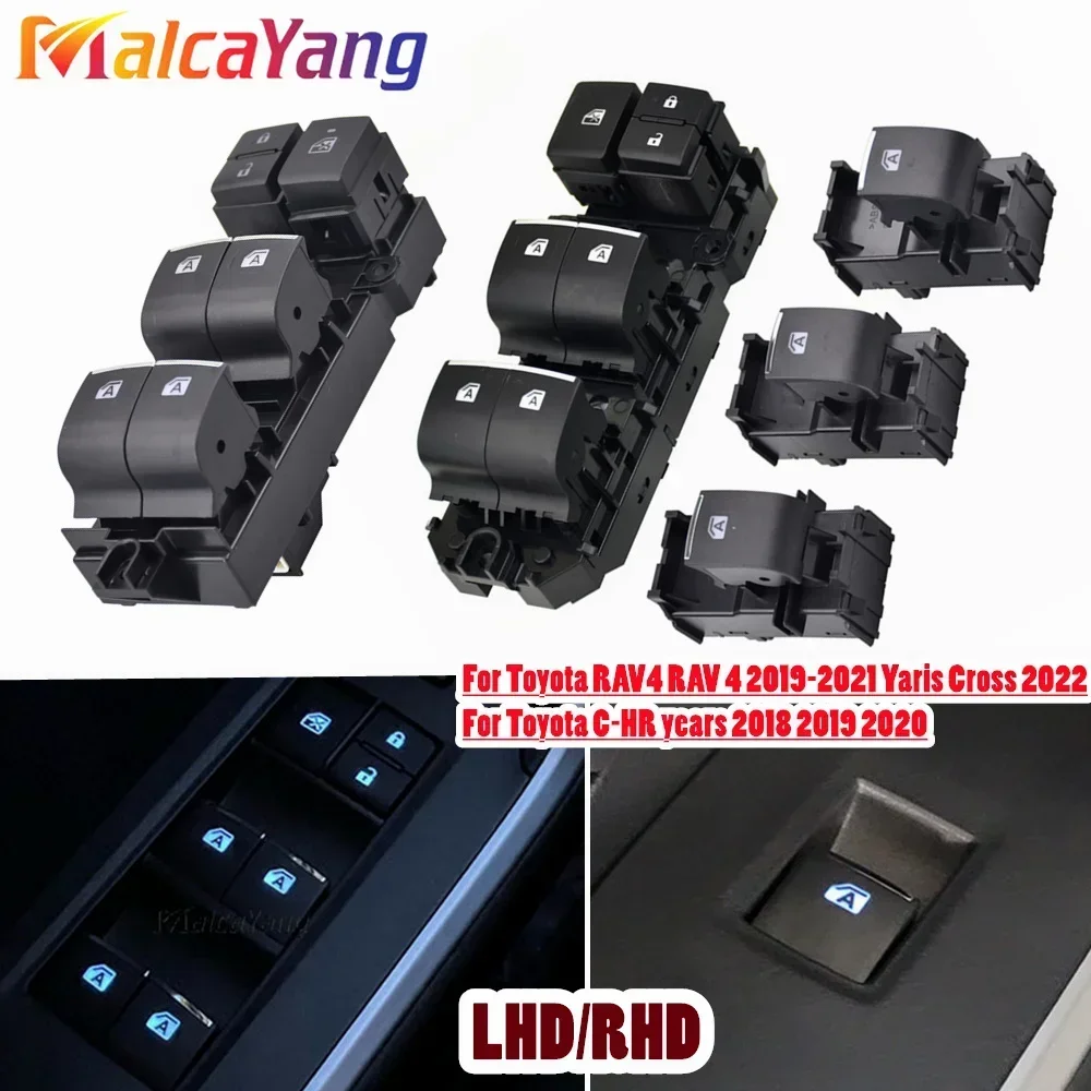 Single & Master Power Window Switch Control Button LED Light For Toyota Camry Corolla C-HR 2018-2020 & RAV4 2019 2020 2.5L 3.5L