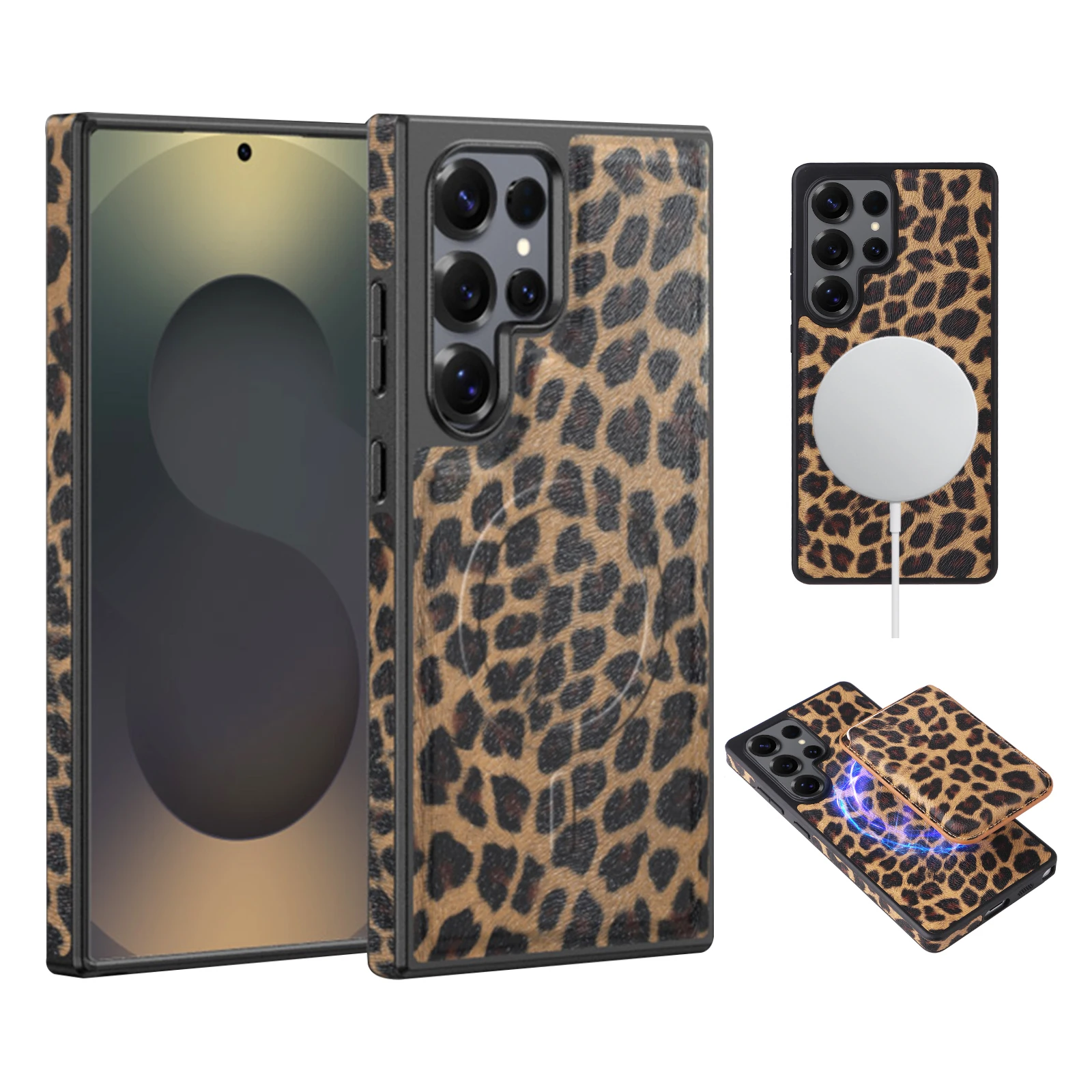 

Leopard Leather Magsafe Case for Samsung Galaxy S25Ultra S25Plus S25 S24Ultra S23Ultra Personalized Women's Shell + Wallet Set