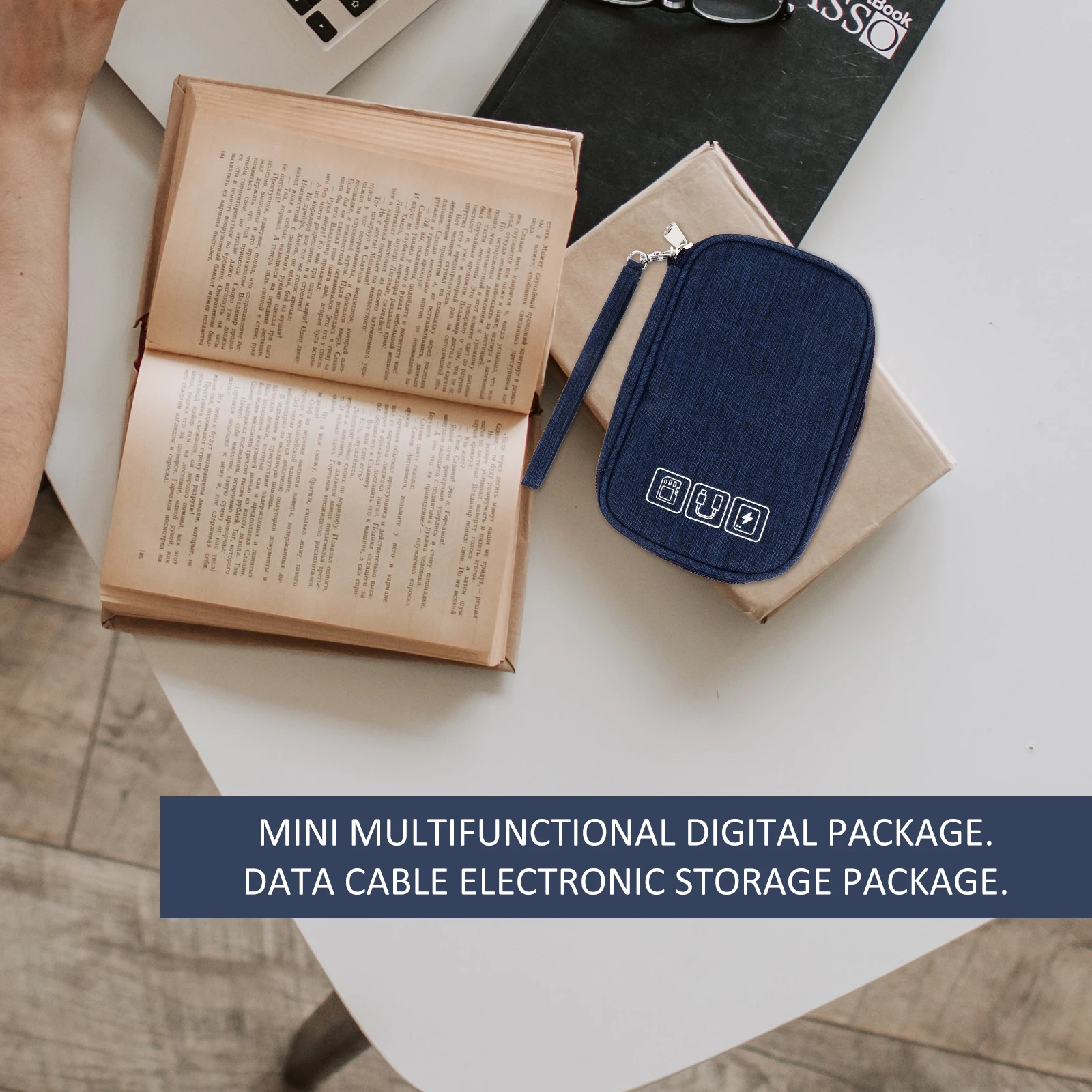 

1pc Data Cable Storage Bag Waterproof Pu Material High-Quality Zipper For Usb Cables Chargers Earphones U Disk Portable