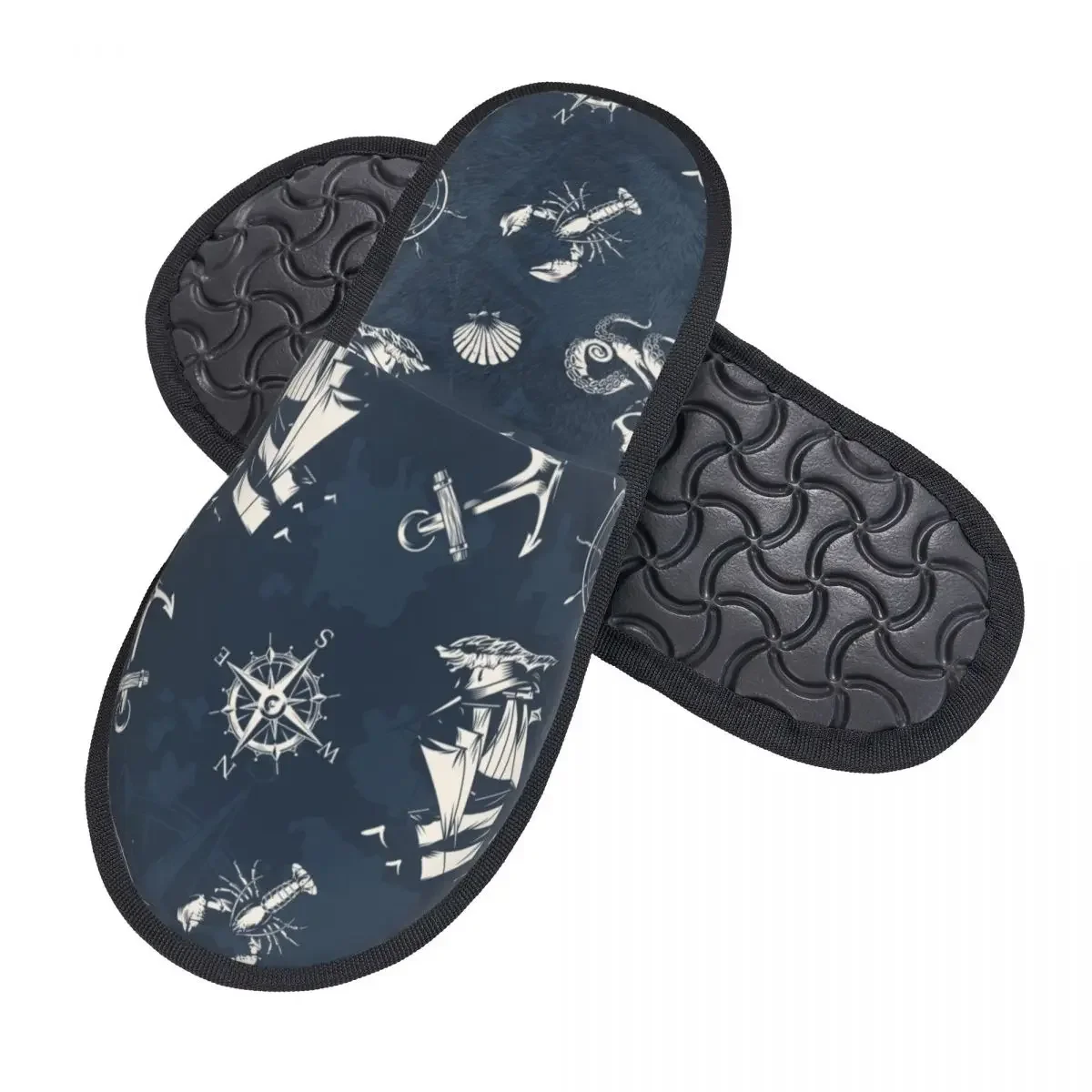 Custom Vintage Nautical Symbol Memory Foam Slippers Women Soft Warm Sailor Anchor Compass House Slippers