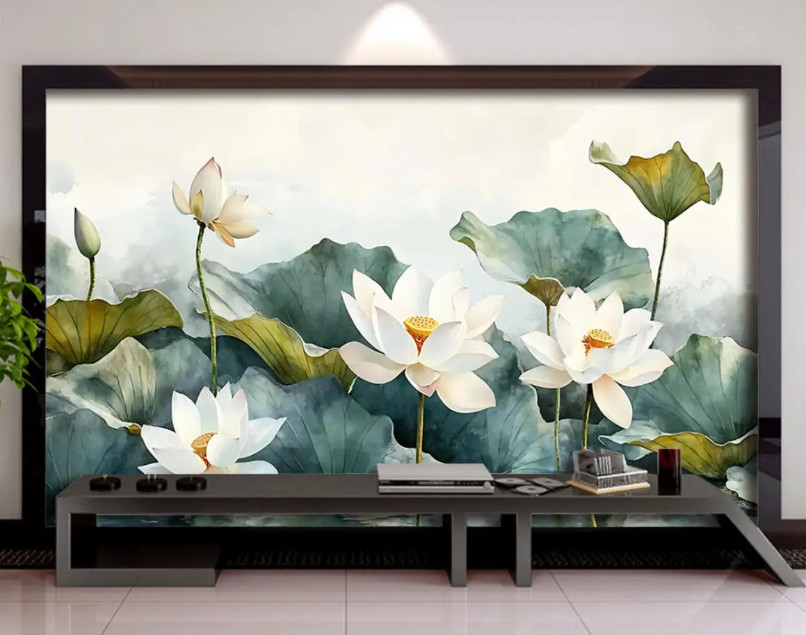 Customized Wallpaper New Chinese Lotus lotus leaf fish Living Room Sofa Photo mural Home background wall decoration wallpaper