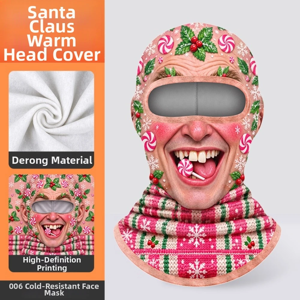 Prank 3D Printed Funny Face Balaclava Santa Claus Windproof Full Face Hood Thermal Warm Face Cover Cosplay