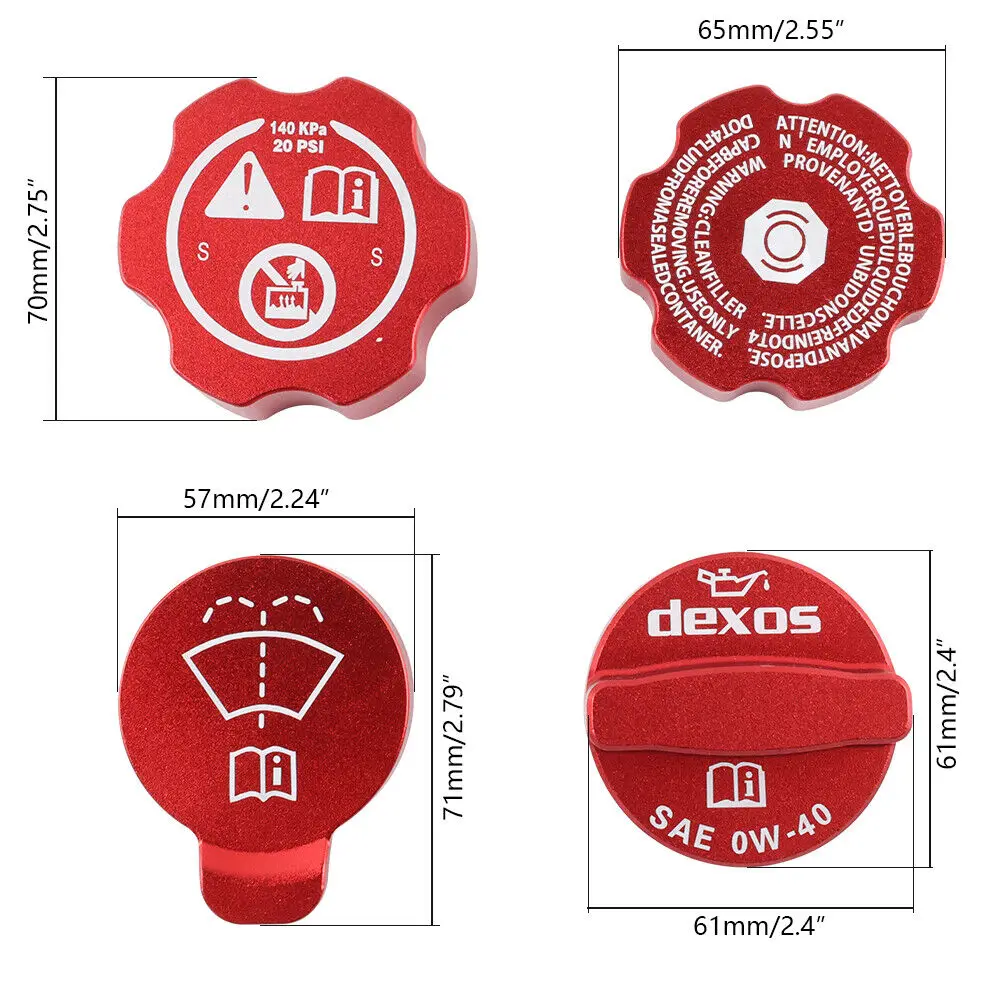 Aluminium  Engine Oil Cap Radiator Water Tank Cover Trim Red for Corvette C8 2020-2024 New Engine Cap Cover Set Accessories