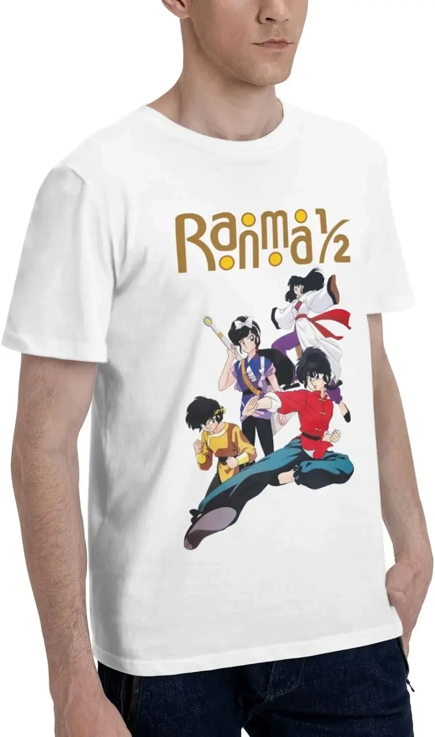 Manga Ranma ½ Shirt Cotton Crew Neck Fashion Tee for Man Black