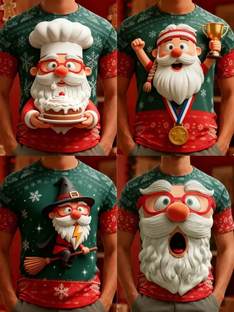 

Christmas Funny Santa Claus 3D Printed Men's T-shirt Fashion Short Sleeve Breathable T-shirt X'mas Day Party Loose Men Clothing