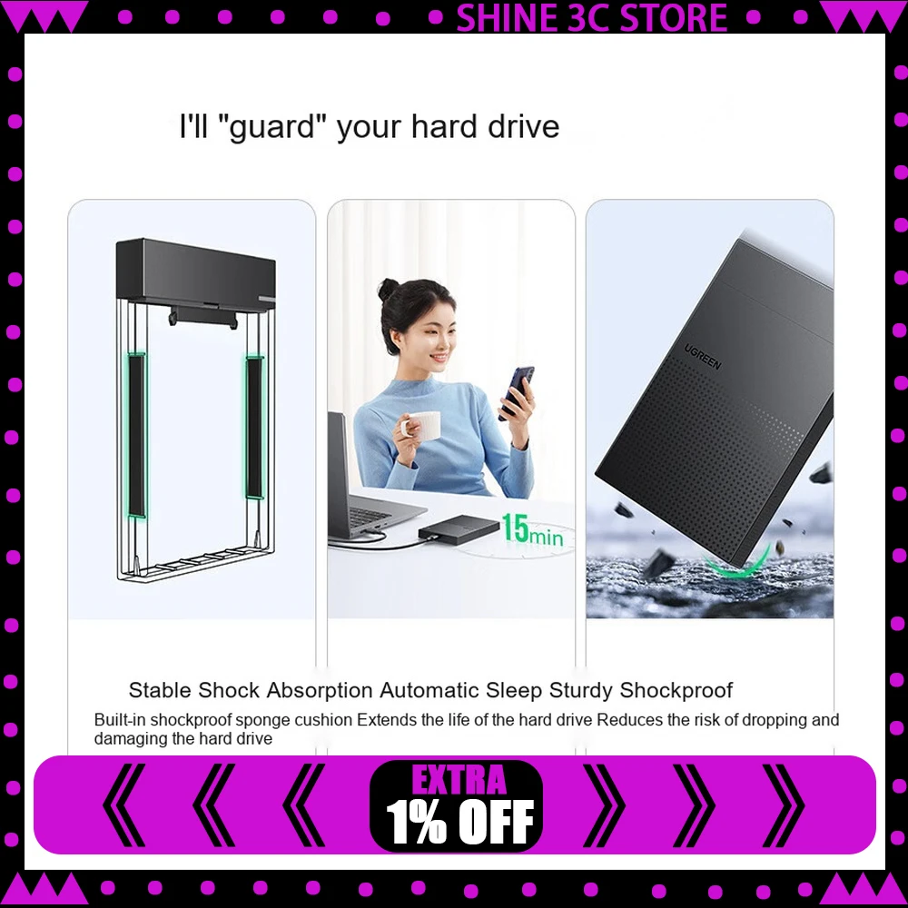 UGREEN 30725 CM471 2.5 Inch SATA HDD Enclosure USB 3.0 5Gbps External Hard Drive Case for SSD HDD