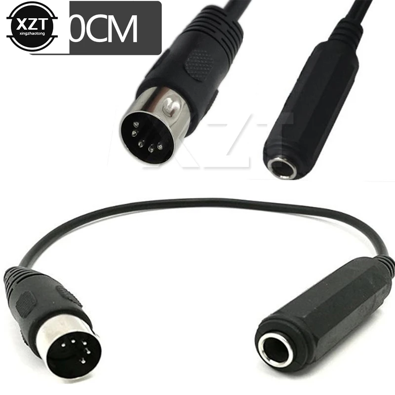 MIDI 5-Pin Din Male to Monoprice 6.35mm (1/4 Inch) Female TRS Stereo Audio Extension Cable for MIDI Keyboard 30cm