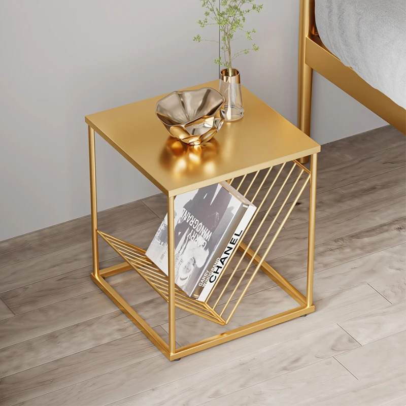 

Modern light luxury bedside table, high-end sense of narrow edge, shelf, bedside table, small coffee table