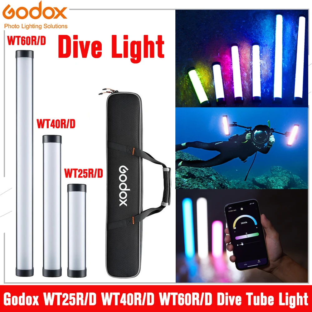 Godox WT25R WT40R WT60R WT25D WT40D WT60D RGB Dive Light Daylight Video Tube Light Underwater Photography Light