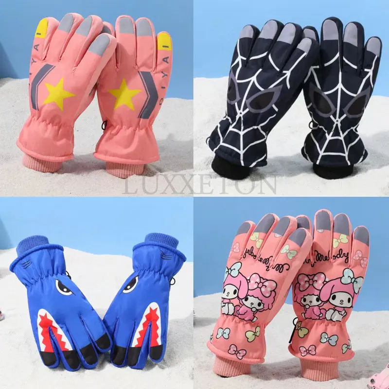 Winter Warm Ski Gloves kids Snowmobile Mittens Waterproof Skiing Snowboard Gloves Children Girl Boy Cartoon Teen