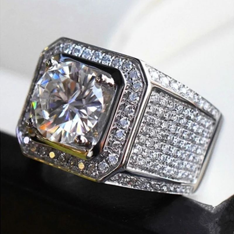 Luxury 925 Sterling Silver Ring With Zircon Crystal Ring For Men Jewelry Gift