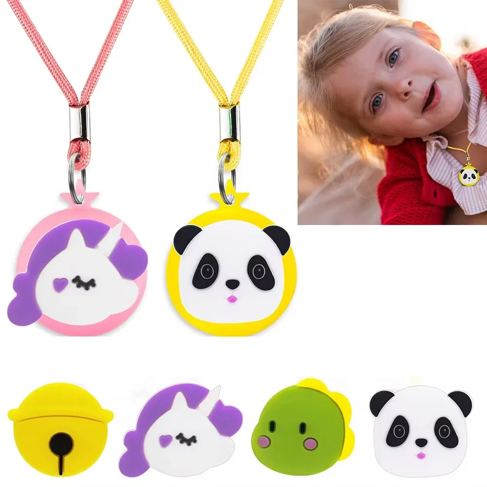 Silicone Kids Necklace with 4 Pack Cartoon Cap Replacement Protective Cover Tracker Accessories Adjustable Length for AirTag