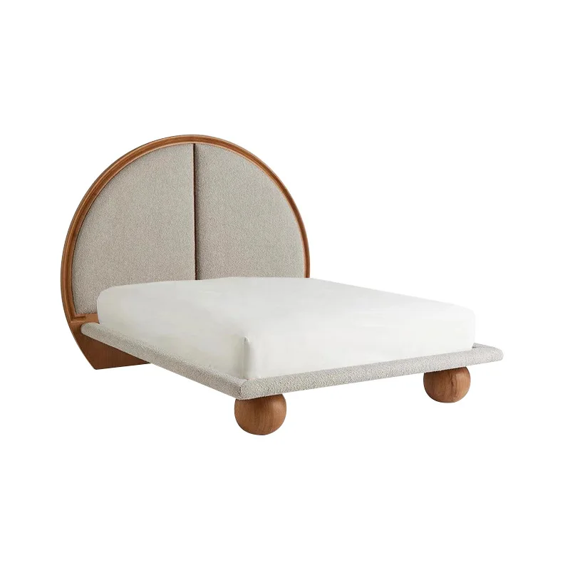 

American solid wood bed French 1.8 meters double bed curved soft bag backrest simple ball