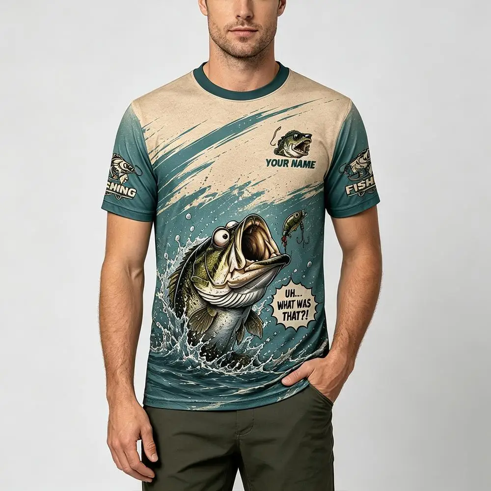 Outdoor Fishing Print T-Shirt Summer Quick Dry Breathable Short Sleeve Tops Custom Name Crew Neck Tees Gift For Fishing Lovers