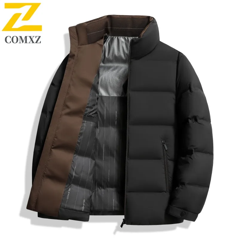 COMXZ Puffer Jacket Men Turndown Collar Classic Business Leisure Thickened Warm Parka Trendy Working Cold Protection Winter Coat