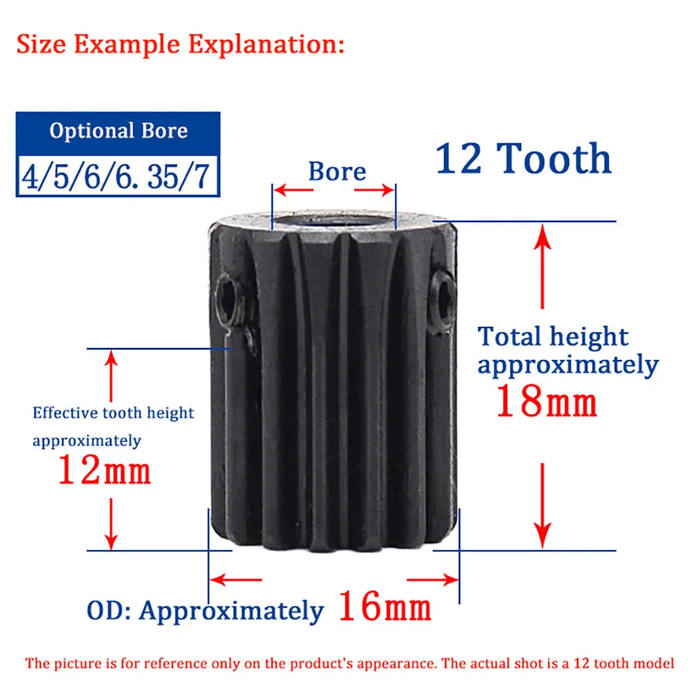 1M Spur Gear Pinion 10T 12T 14T Bore 4mm 5mm 6mm 6.35mm 7mm 8mm 45# Steel Motor Gear for Hobbyist Models