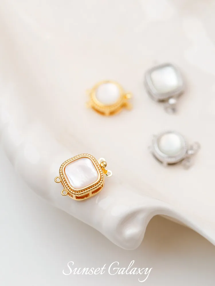 18K Gold Plated White Shell Inlaid Round & Square Double Row Insert Clasp DIY Pearl Bracelet Necklace Connector Jewelry Findings