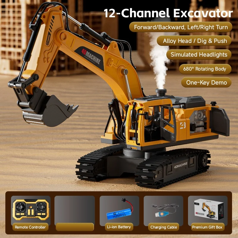 新しい 2.4 グラム 12CH リモートコントロールショベルカー RC モデルカーのおもちゃプロフェッショナル合金プラスチックシミュレーション建設車両子供のギフト