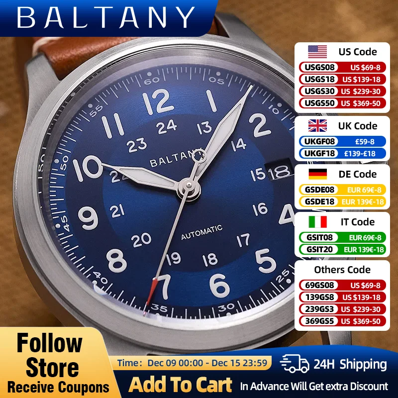 Baltany Military Style Men\'s Watches Homage Field Watch NH35 Calendar Window 10ATM Stainless Steel Luxury Retro Automatic Watch