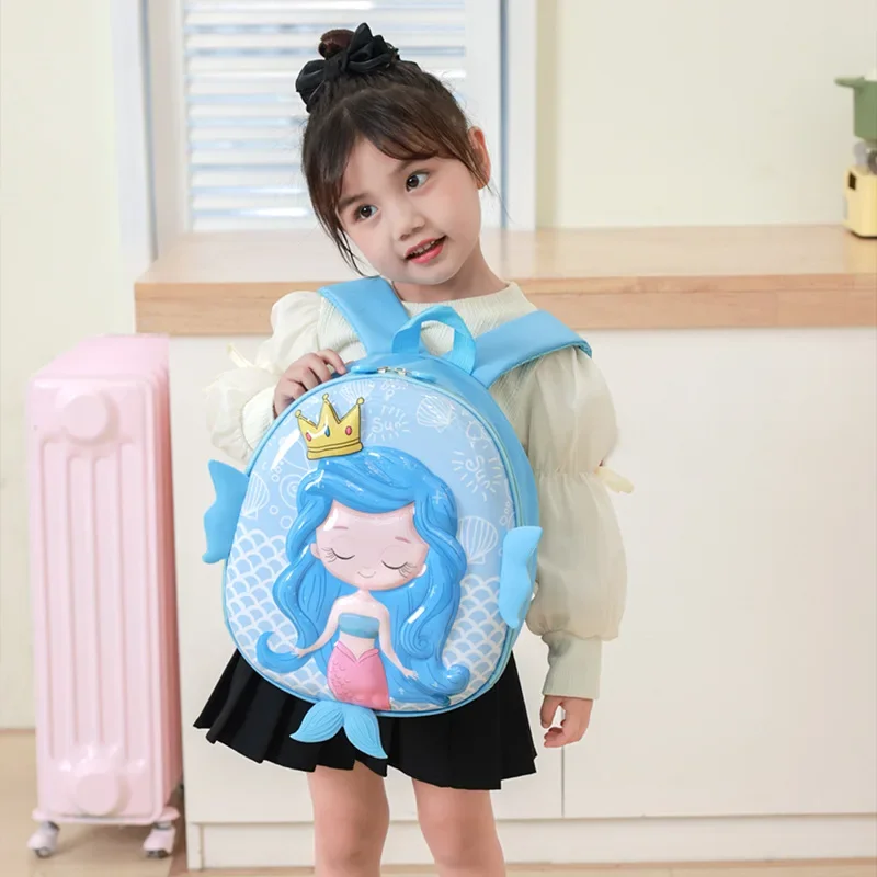 Cartoon kindergarten schoolbag new boys and girls baby 2-5 years old children cute mermaid eggshell backpack