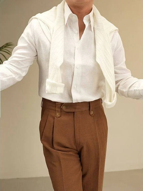 

Мужская легкая дышащая льняная рубашка с длинным рукавом, повседневная, модная, для джентльменов, весна-лето, новый стиль, однотонная, для прогулок по городу