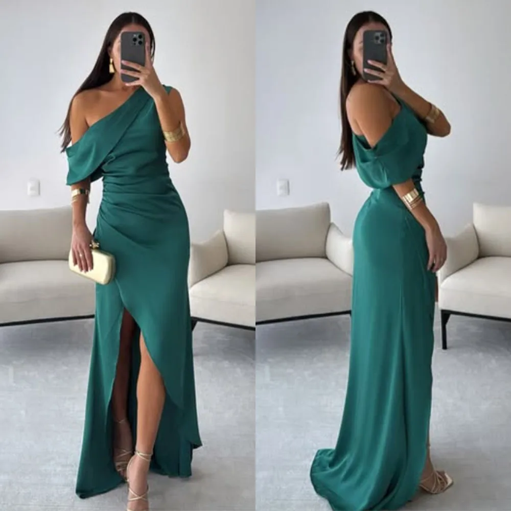 

High Quality Customized Floor Length Sweep Train Off Shoulder Green Robe De Soirée Femmes Chic Mariage Sharon Said Dresses Robe