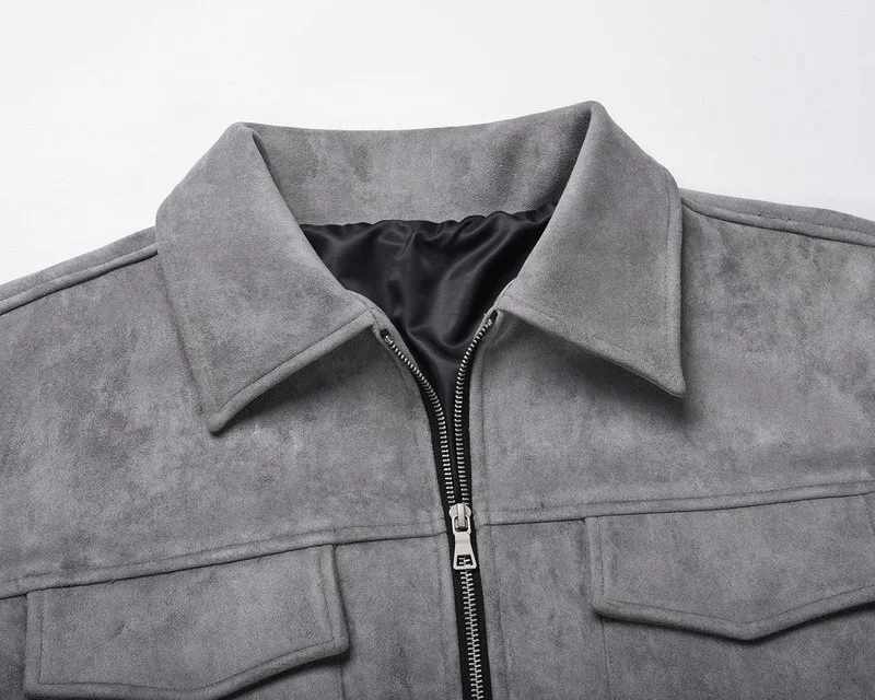 Autumn Jackets Oversize Casual Clothes High Street Pockets Laper Zipper Suede Thick Coat Mens Windbreaker Loose