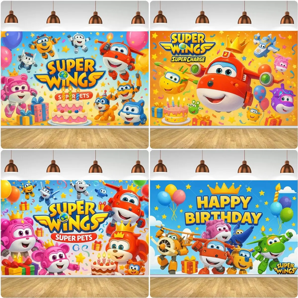 Image of Cartoon SuperWings Geburtstagsparty-Dekorationen Hintergrund Kinder Super-Flugzeug Geburtstagsparty-Deko Banner Baby Taufe Party-Zubehör