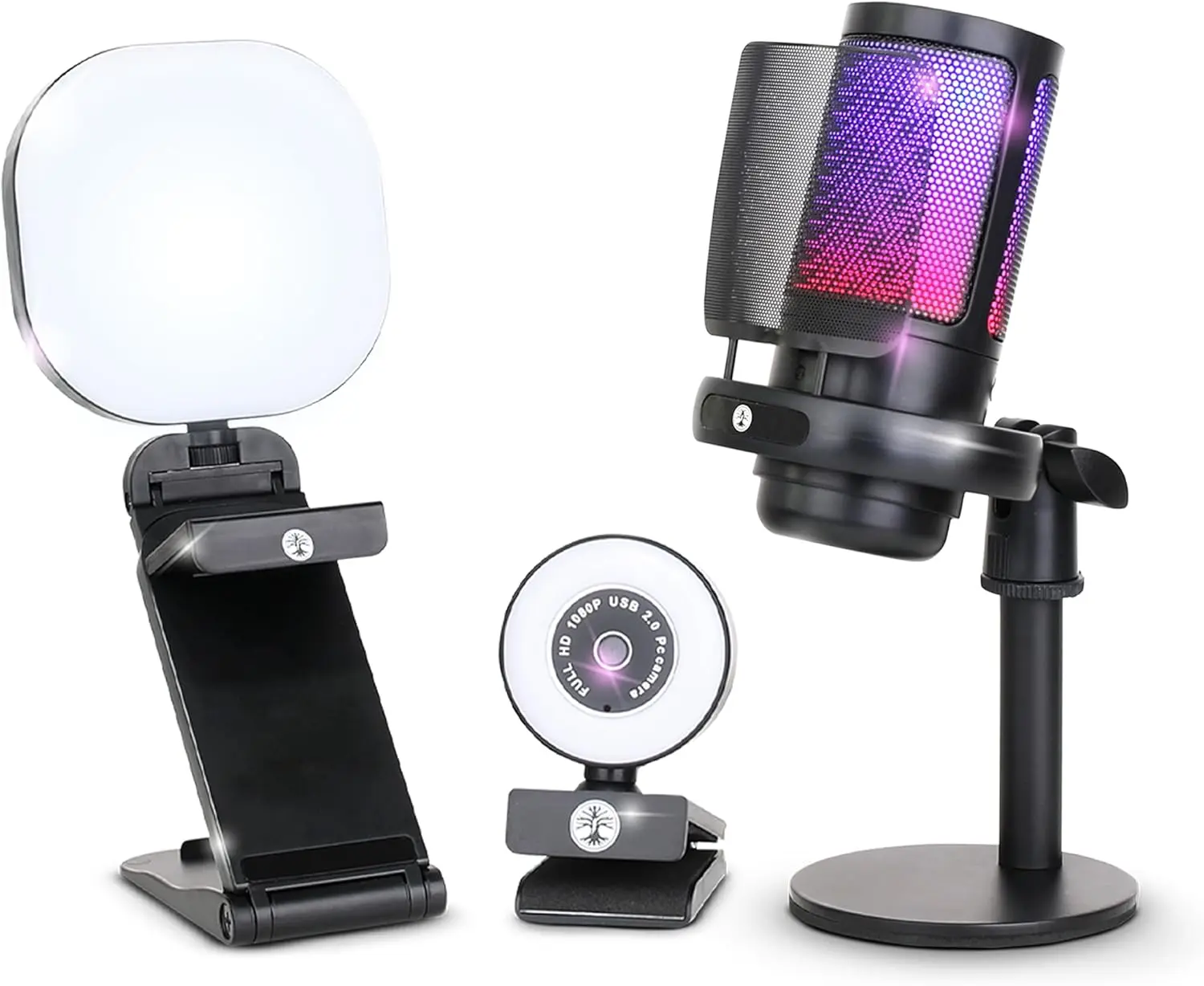 1080P Webcam Streaming Kit with USB Microphone & LED Light for Twitch YouTube Podcasting PC Mac