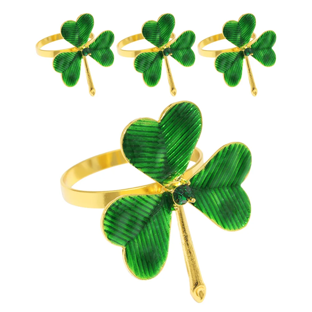 

4pcs Shamrock Napkin Rings Table Decor For Irish Festival Party Dinner Sparkling Napkin Holders St Patrick'S Day