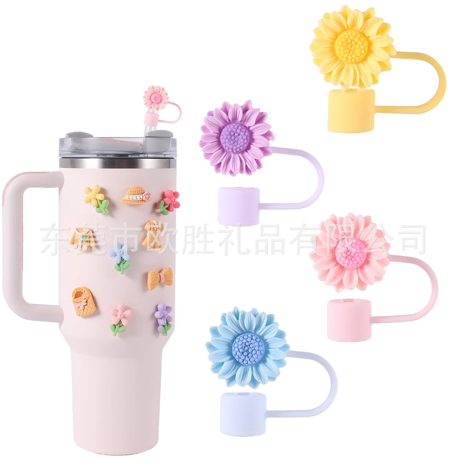 Cute Flower Straw Covers Cap For Stanley Cup 40oz Tumbler Accessories KawaiiSilicone Straw Toppers Protector Cap For 10mm Straws